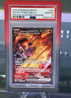 Pokemon TCG Team Rockets Moltres SIR EX 229/182 Destined Rivals Mint PSA 10 - Image 1