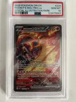 Pokemon TCG Destined Rivals Team Rockets Moltres EX 229/182 SIR PSA 10 - Image 1