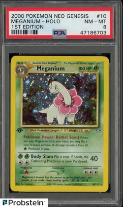 2000 Pokemon TCG Neo Genesis 1st Edition #10 Meganium Holo PSA 8 NM-MT - Image 1