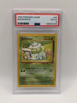 Pokemon TCG Base Set Bulbasaur Card 44/102 Shadowless, Vintage, Common, PSA 4 - Image 1