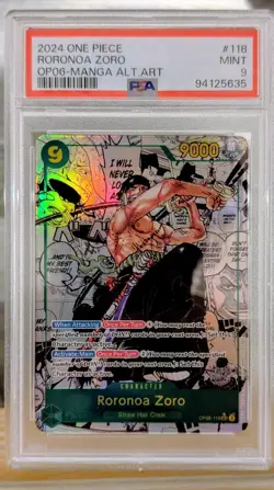 One Piece CCG Roronoa Zoro Manga Alternate Art OP06-118 PSA 9 Mint - Image 1