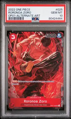 One Piece CCG Roronoa Zoro Alternate Art OP01-025 PSA 10 Gem Mint - Image 1