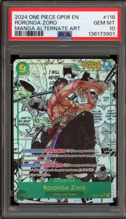 One Piece CCG Roronoa Zoro Manga Alternate Art OP06-118 PSA 10 Gem Mint - Image 1