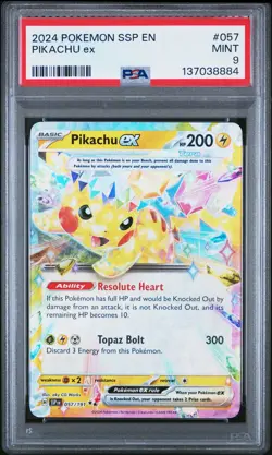 2024 POKEMON SSP EN-SURGING SPARKS #057 PIKACHU EX PSA 9 - Image 1