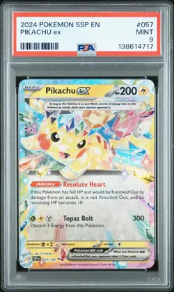 2024 POKEMON SSP EN-SURGING SPARKS #057 PIKACHU EX PSA 9 - Image 1