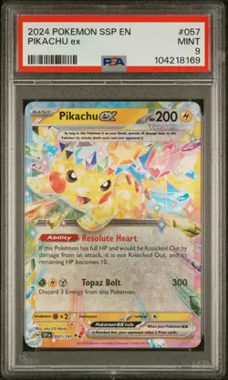 2024 POKEMON SSP EN-SURGING SPARKS #057 PIKACHU EX PSA 9 - Image 1