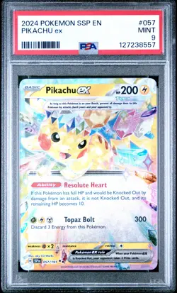 2024 POKEMON SSP EN-SURGING SPARKS #057 PIKACHU EX PSA 9 - Image 1