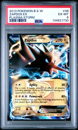 2013 POKEMON BLACK & WHITE PLASMA STORM #48 ZAPDOS EX PSA 6 - Image 1