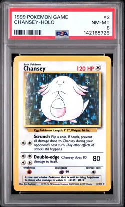 1999 POKEMON BASE SET UNLIMITED #3 CHANSEY-HOLO PSA 8 - Image 1