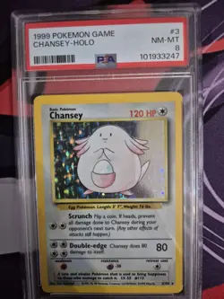 Pokemon TCG Chansey Holo Rare 3/102 Base Set PSA 8 NM MT Excellent Condition - Image 1