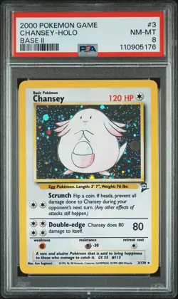 2000 POKEMON BASE SET 2 #3 CHANSEY - HOLO PSA 8 - Image 1