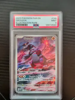 2023 POKEMON PAR EN PARADOX RIFT 199 GROUDON ILLUSTRATION RARE PSA 9 - Image 1