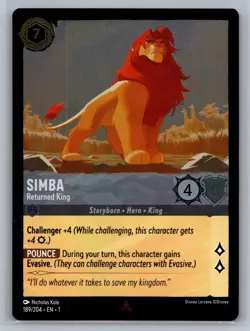 Disney Lorcana The First Chapter Simba Returned King 189/204 Rare Cold Foil - Image 1