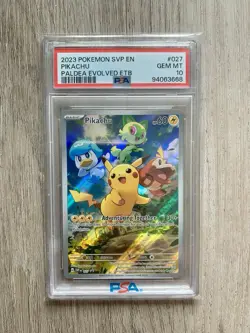 2023 Pokemon Pikachu SVP Paldea Evolved ETB Black Star Promo #027 PSA 10 - Image 1