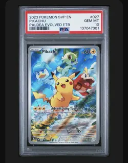 2023 Pokemon Pikachu SVP Paldea Evolved ETB Black Star Promo #027 PSA 10 - Image 1