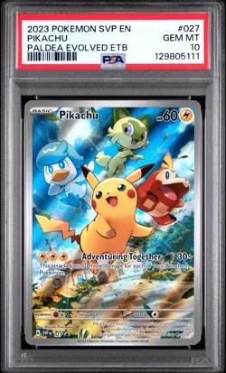 2023 POKEMON SVP EN-SV BLACK STAR PROMO #027 PIKACHU PALDEA EVOLVED ETB PSA 10 - Image 1