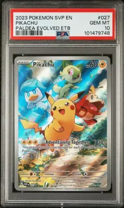 2023 POKEMON SVP EN-SV BLACK STAR PROMO #027 PIKACHU PALDEA EVOLVED ETB PSA 10 - Image 1