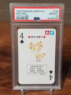 1996 Pokemon Moltres Green Back Poker Playing Card 4 of Clubs - PSA 10 - Image 1