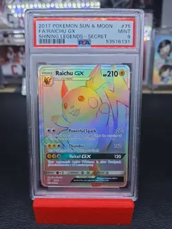 Pokemon Raichu GX Full Art Rainbow 2017 Shining Legends Secret Rare 75/73 PSA 9 - Image 1