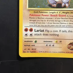 Pokemon Vintage Holo Brock's Rhydon Gym Heroes Wotc 2000 - Image 5