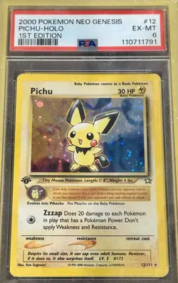 Pokemon Neo Genesis 1st Edition Holo Pichu 12/111 Vintage LP - Image 1