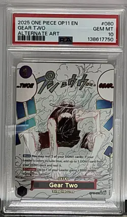 One Piece OP11-080 Gear Two Alt Art Manga PSA 10 Gem Mint Fist of Divine Speed - Image 1