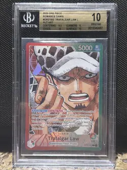 One Piece Trafalgar Law OP-01 002 Alt Art Leader Pre-Errata Beta BGS 10 Pristine - Image 1