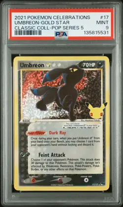 2021 POKEMON CELEBRATIONS CLASSIC COLL #17 UMBREON-GOLD STAR PSA 9 - Image 1