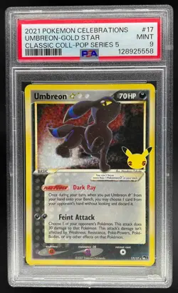 2021 Pokemon SW&SH Celebrations Umbreon Classic Coll. Gold Star PSA 9 Mint 17/17 - Image 1