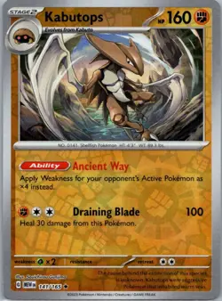Pokemon Kabutops SV: Scarlet & Violet 151 141/165 Near Mint NM Reverse Holo - Image 1
