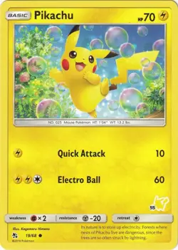 Pikachu 19/68 NM PIKACHU STAMPED 2019 Pokemon TCG Deck Promo #55 Near Mint - Image 1