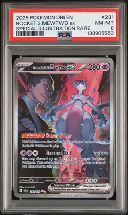 2025 POKEMON DRI SPECIAL ILLUSTRATION RARE #231 TEAM ROCKET'S MEWTWO EX PSA 8 - Image 1