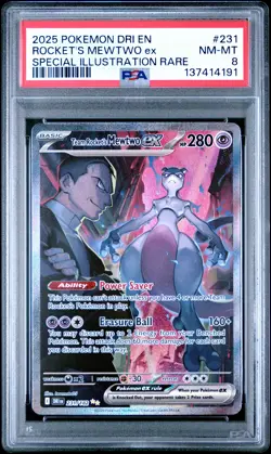 2025 POKEMON DRI SPECIAL ILLUSTRATION RARE #231 TEAM ROCKET'S MEWTWO EX PSA 8 - Image 1