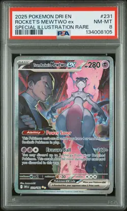 2025 POKEMON DRI SPECIAL ILLUSTRATION RARE #231 TEAM ROCKET'S MEWTWO EX PSA 8 - Image 1