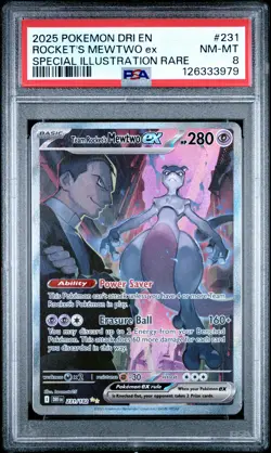 2025 POKEMON DRI EN-SPECIAL ILLUSTRATION RARE #231 TEAM ROCKET'S MEWTWO EX PSA 8 - Image 1