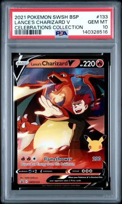 2021 POKEMON SWSH BLACK STAR PROMO CELEBRATIONS COLL LANCE'S CHARIZARD V PSA 10 - Image 1