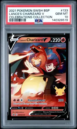 2021 POKEMON SWSH BLACK STAR PROMO CELEBRATIONS COLL LANCE'S CHARIZARD V PSA 10 - Image 1