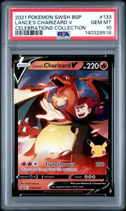 2021 POKEMON SWSH BLACK STAR PROMO CELEBRATIONS COLL LANCE'S CHARIZARD V PSA 10 - Image 1