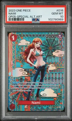 2023 ONE PIECE OP05-AWAKENING OF THE NEW ERA SPECIAL ALTERNATE ART NAMI PSA 10 - Image 1