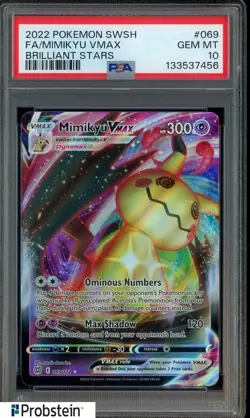 2022 Pokemon SWSH Brilliant Stars #069 FA Mimikyu VMax PSA 10 GEM MINT - Image 1