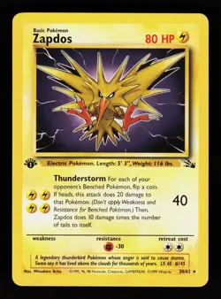 Zapdos 30/62 Fossil Non-Holo Rare 1st Edition Pokemon - Image 1