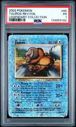 PSA 1 Tauros 65/110 Legendary Collection Reverse Holo Foil 2002 Pokemon WoTC PR - Image 1