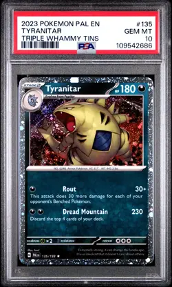 2023 POKEMON PAL EN-PALDEA EVOLVED TRIPLE WHAMMY TIN #135 TYRANITAR PSA 10 - Image 1