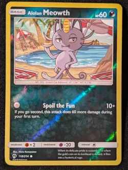 Alolan Meowth 118/214 - SM Lost Thunder Reverse Holo LP Pokemon TCG - Image 1