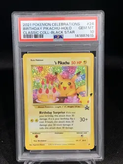 2021 Pokemon Celebrations Birthday Pikachu Holo Black Star PSA 10 - Image 1