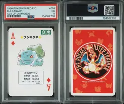1996 POKEMON GREEN VERSION PLAYING CARDS ACE OF DIAMONDS #001 BULBASAUR PSA 5 - Image 3