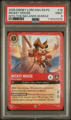 2025 DISNEY LORCANA EN P2-PROMO #18 MICKEY MOUSE - PIRATE CAPTAIN PSA 9 - Image 1
