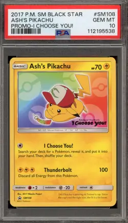 Pokemon Ash's Pikachu I Choose You! Movie Black Star Promo SM108 PSA 10 Gem Mint - Image 1