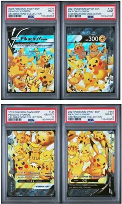 2021 PIKACHU V-UNION SET OF 4 CELEBRATIONS PROMO PSA 10, 9, & 8 #139-142 - Image 1
