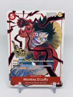 Monkey D. Luffy RARE 3RD ANNIVERSARY PROMO ALT ART ST01-012 ONE PIECE NON-FOIL - Image 1